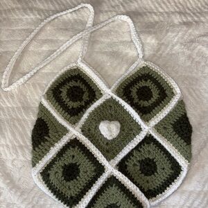 Green and White Crochet Bag